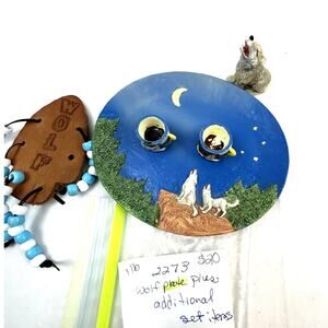 Wolf mini tea set Ranger 1994 plate, wolf, 2 mugs, leather decor included